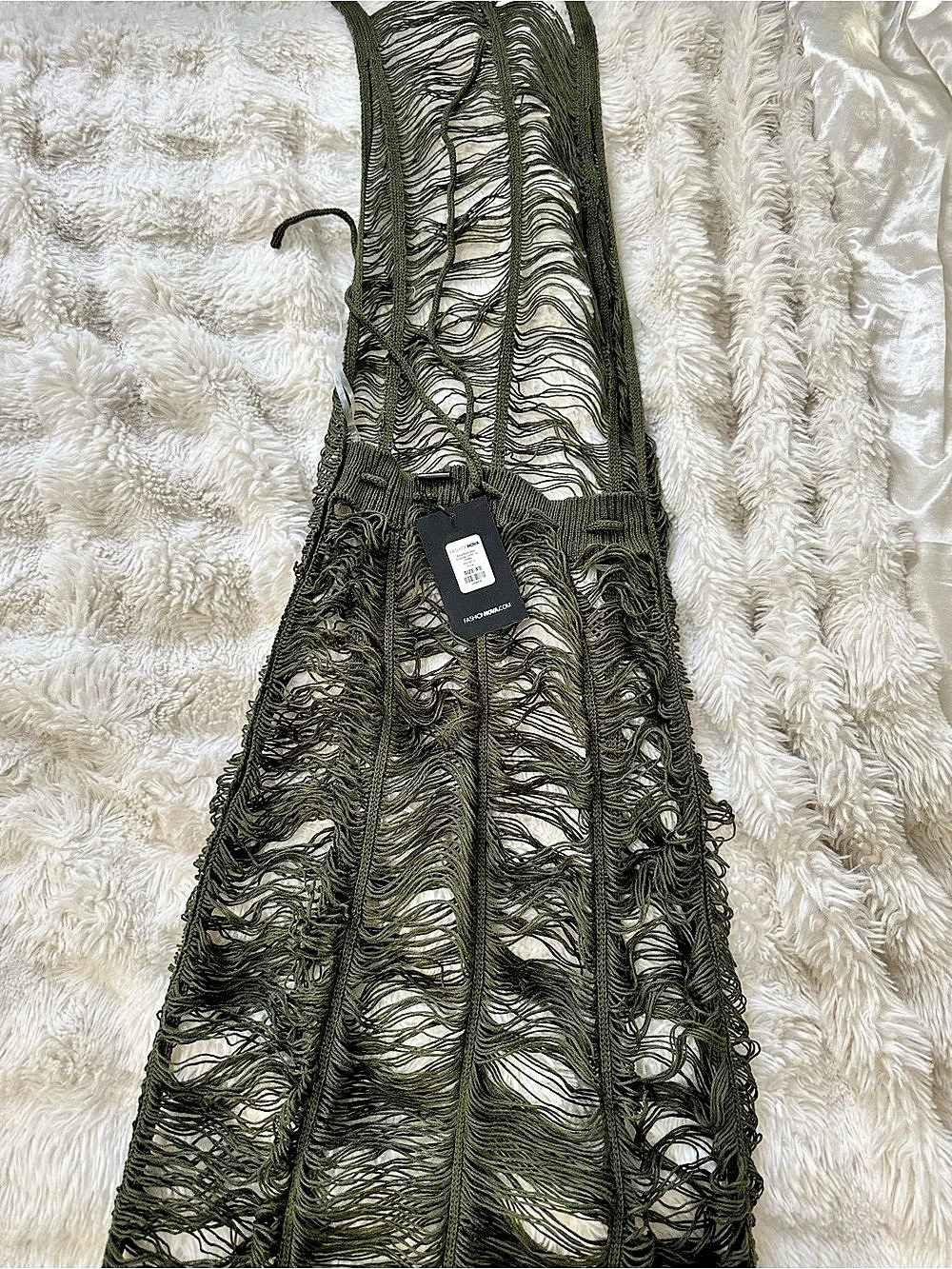 Fashion Nova Fringe Open-Knit Shrug in Green Size XS NWT